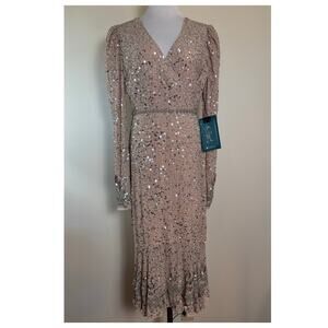 Mac Duggal Sequin Dress in Silver and Cream